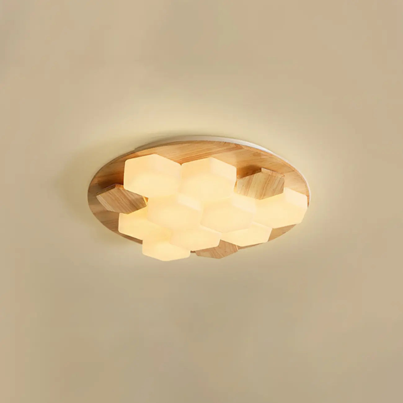 Nordic Honeycomb Natural Wooden Flush Mount Ceiling Light