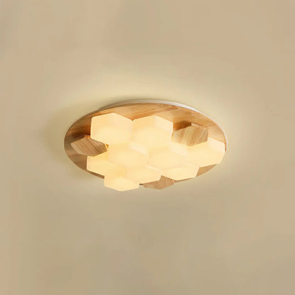 Nordic Honeycomb Natural Wooden Flush Mount Ceiling Light