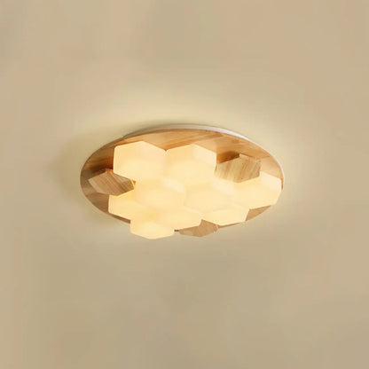 Nordic Honeycomb Natural Wooden Flush Mount Ceiling Light