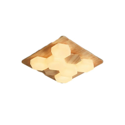 Nordic Honeycomb Natural Wooden Flush Mount Ceiling Light