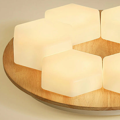 Nordic Honeycomb Natural Wooden Flush Mount Ceiling Light