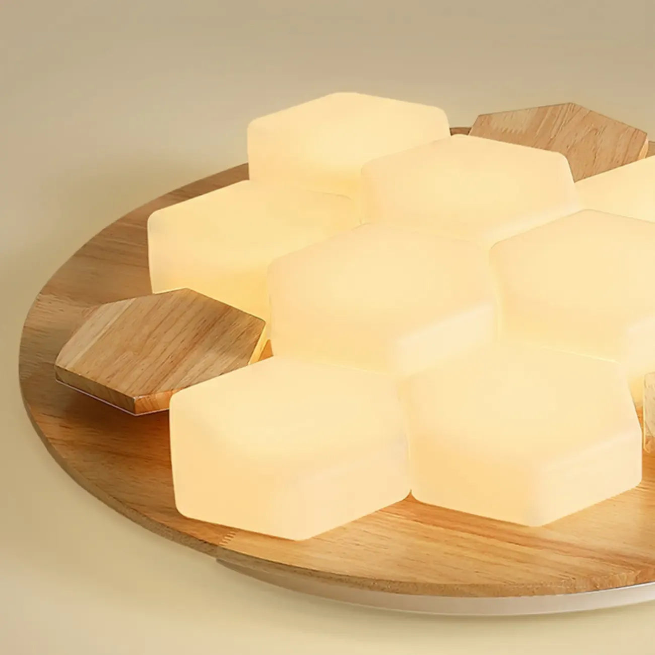 Nordic Honeycomb Natural Wooden Flush Mount Ceiling Light