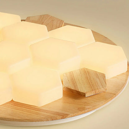 Nordic Honeycomb Natural Wooden Flush Mount Ceiling Light