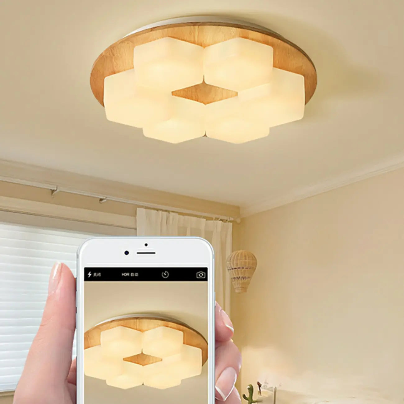 Nordic Honeycomb Natural Wooden Flush Mount Ceiling Light