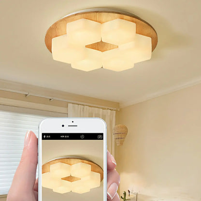 Nordic Honeycomb Natural Wooden Flush Mount Ceiling Light
