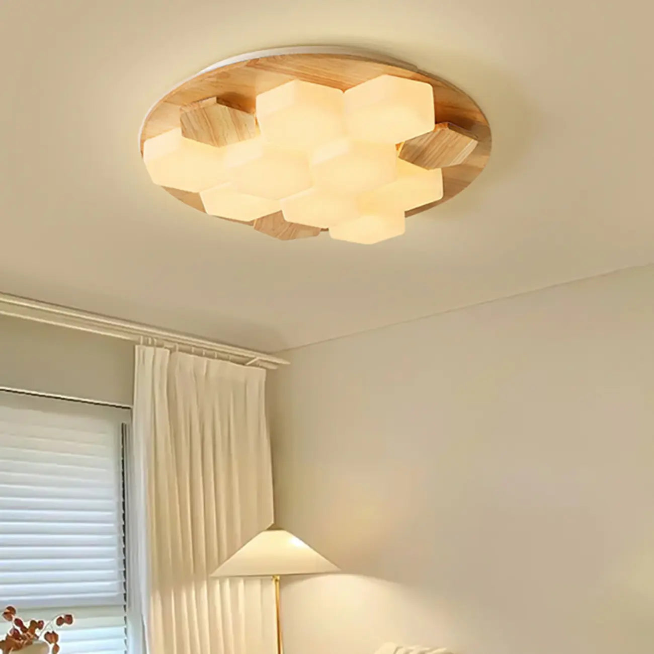 Nordic Honeycomb Natural Wooden Flush Mount Ceiling Light