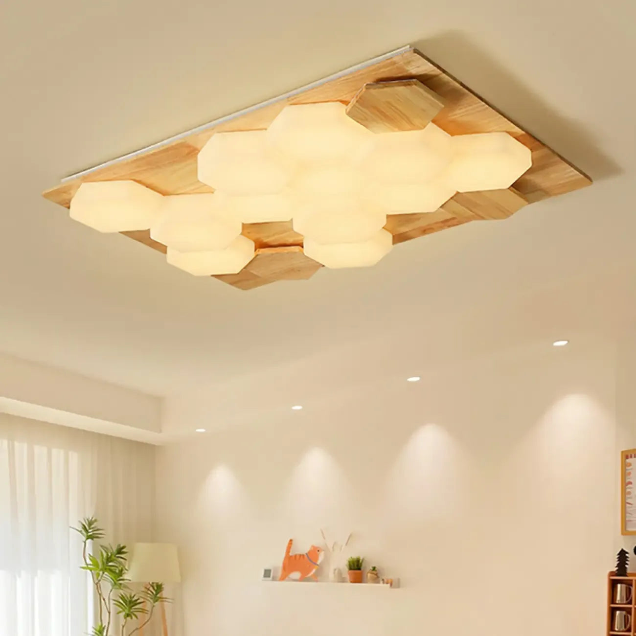 Nordic Honeycomb Natural Wooden Flush Mount Ceiling Light