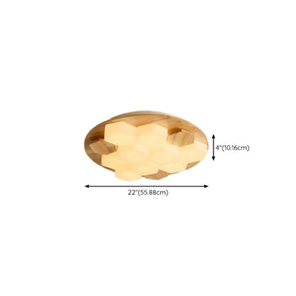 Nordic Honeycomb Natural Wooden Flush Mount Ceiling Light