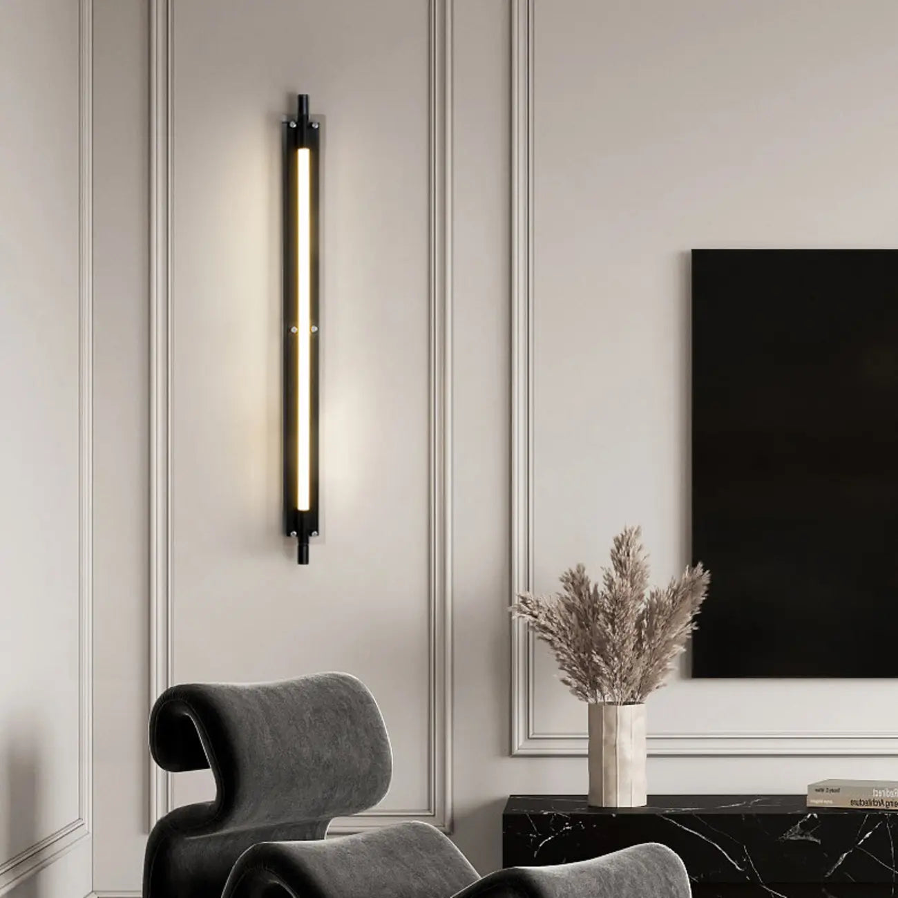 Modern Black Metal Linear Plastic Shade Wall Sconce