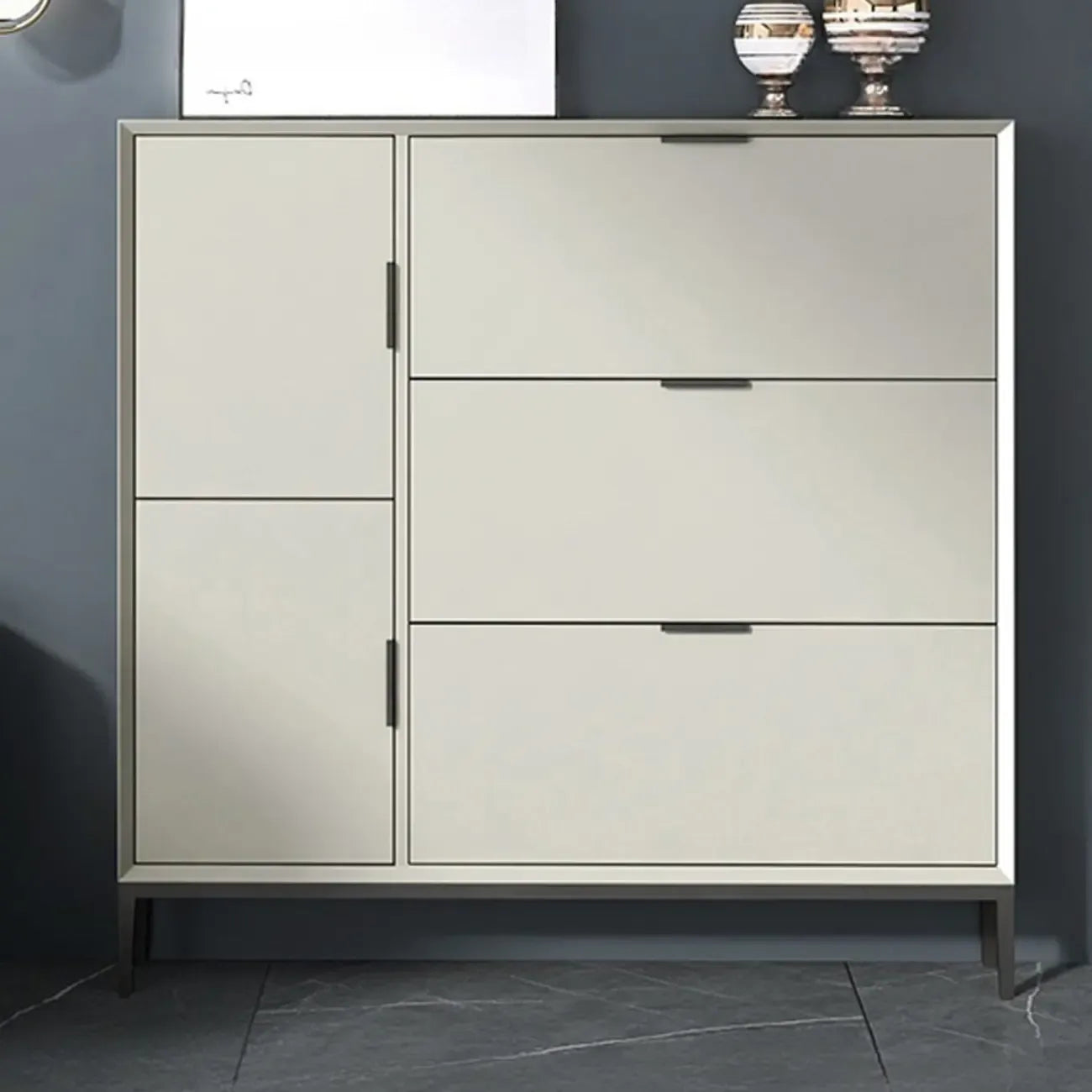 Wood Drop-Front Shoe Storage Cabinet for Small Space