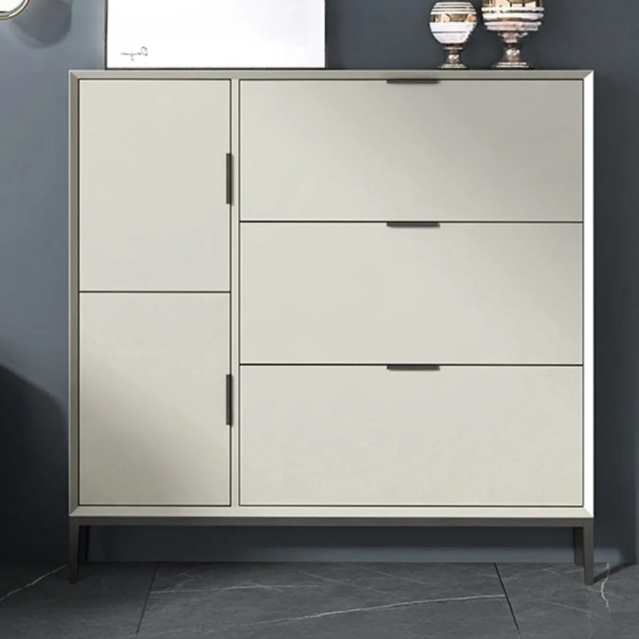 Wood Drop-Front Shoe Storage Cabinet for Small Space