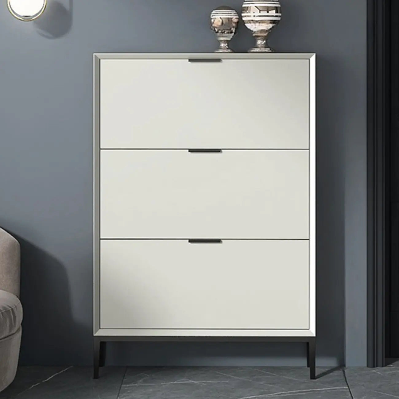 Wood Drop-Front Shoe Storage Cabinet for Small Space