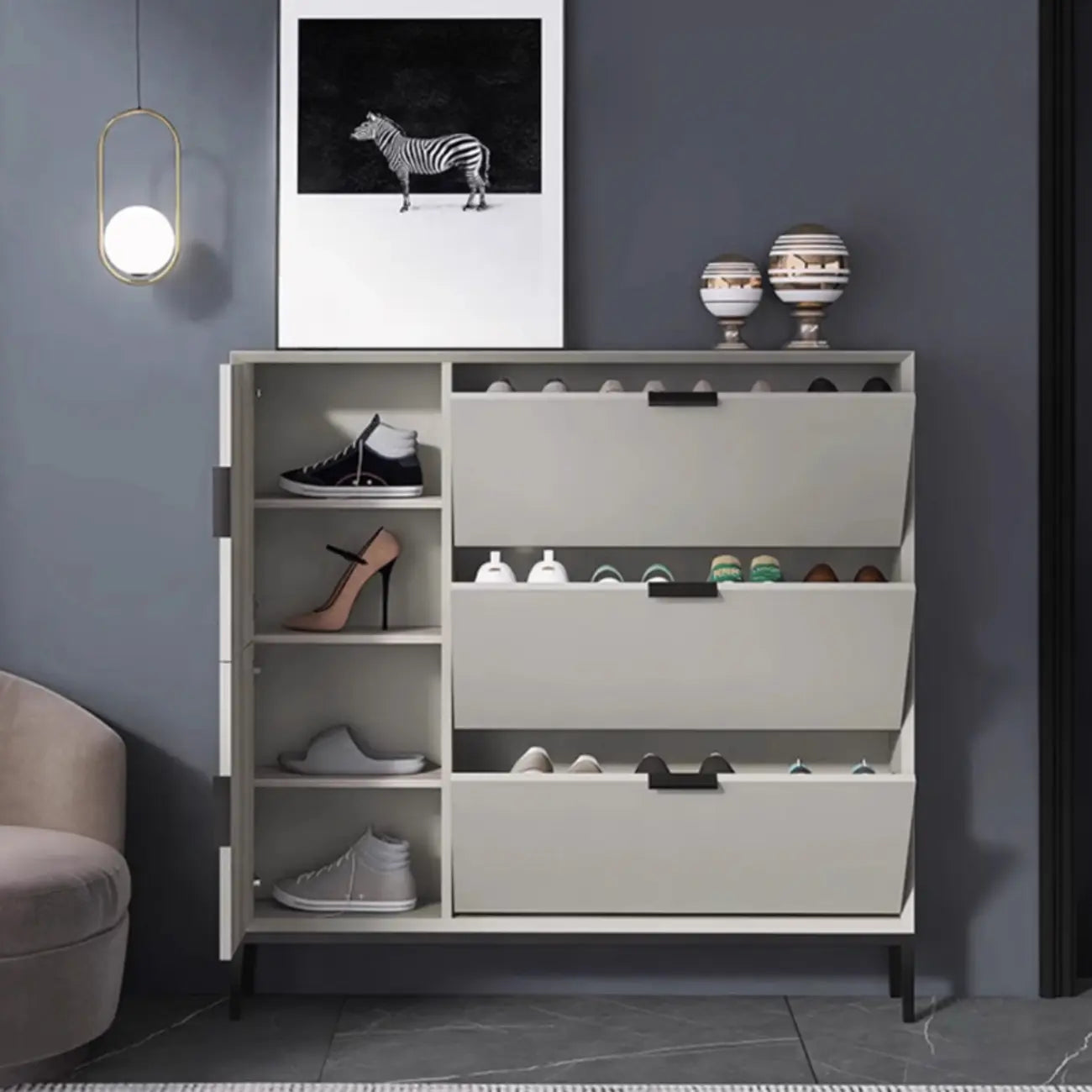 Wood Drop-Front Shoe Storage Cabinet for Small Space