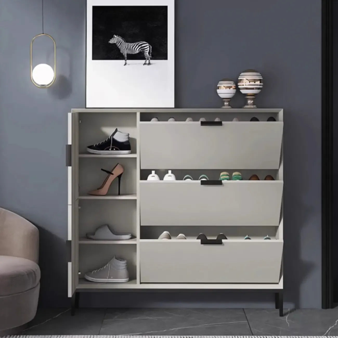 Wood Drop-Front Shoe Storage Cabinet for Small Space