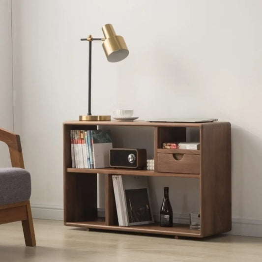 Walnut Wooden Open Shelving End Table for Living Room