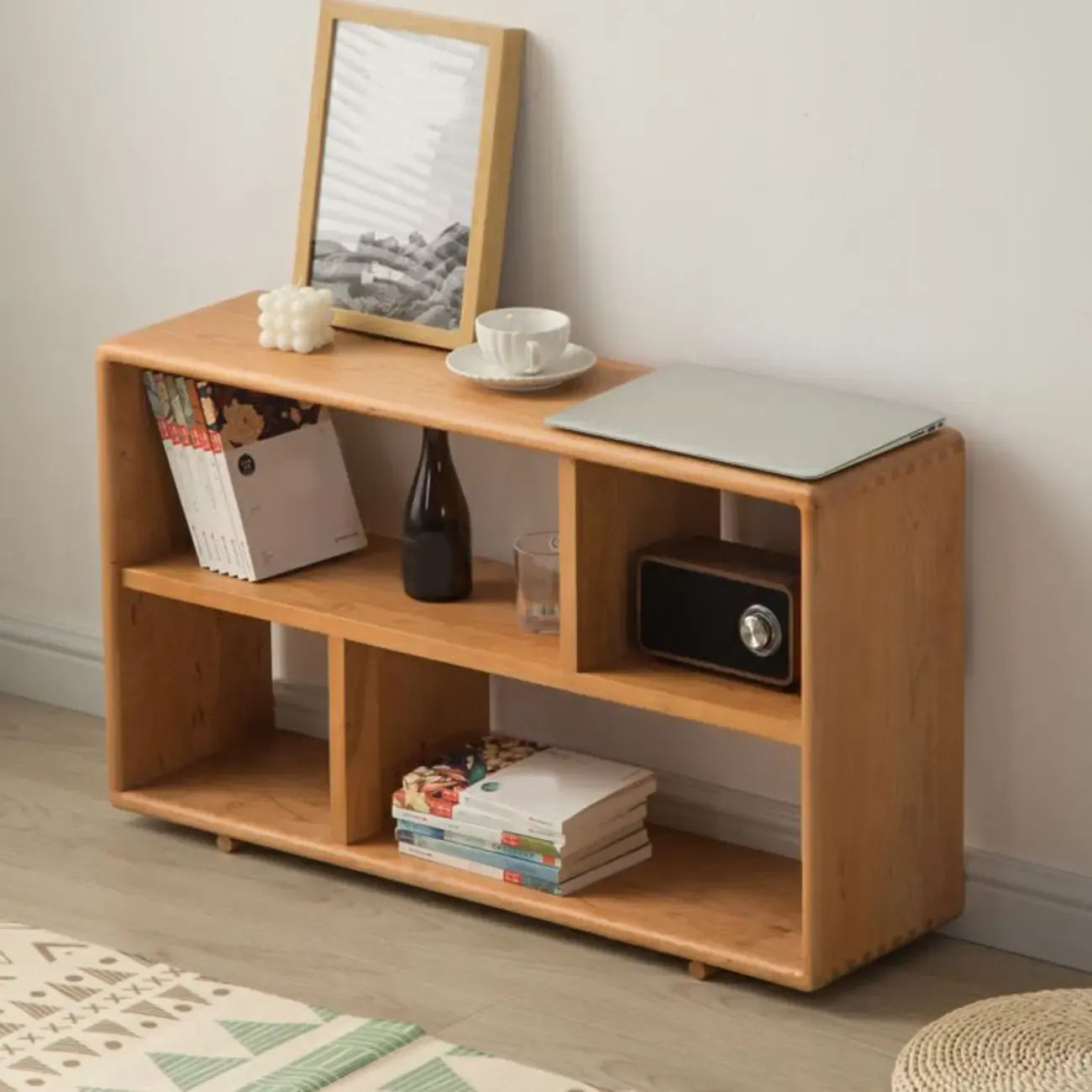 Walnut Wooden Open Shelving End Table for Living Room