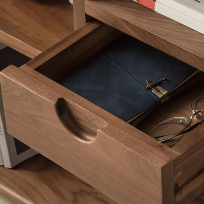 Walnut Wooden Open Shelving End Table for Living Room