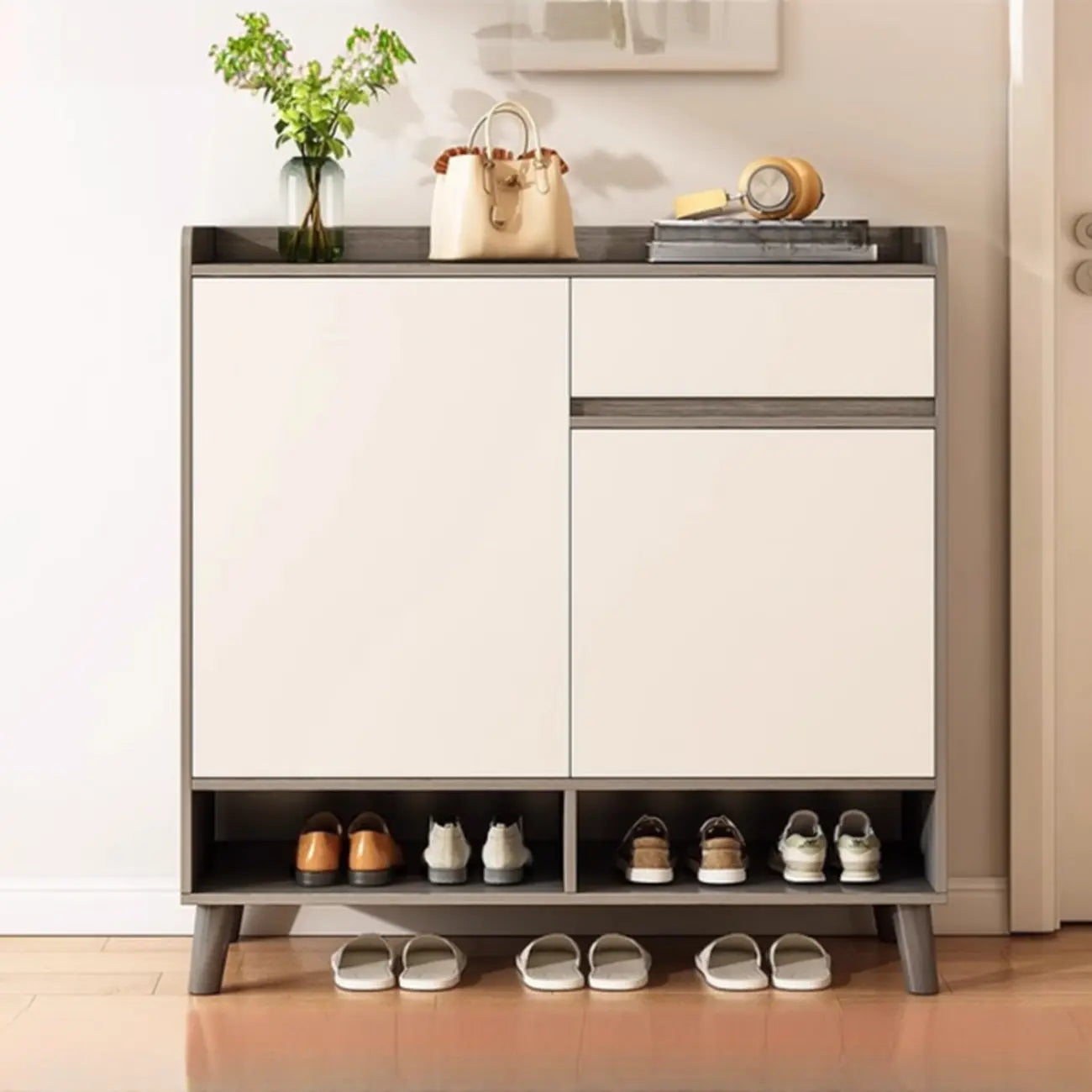 Vertical Modern White Wood Entryway Shoe Cabinet