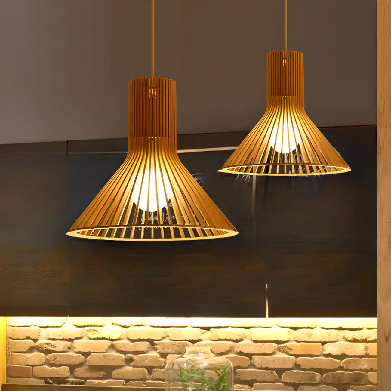 Oriental Adjustable Wood Pendant Light for Kitchen Dining