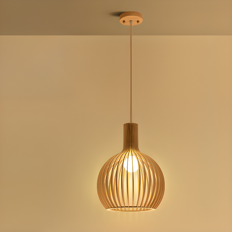 Oriental Adjustable Wood Pendant Light for Kitchen Dining