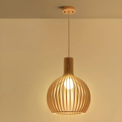 Oriental Adjustable Wood Pendant Light for Kitchen Dining