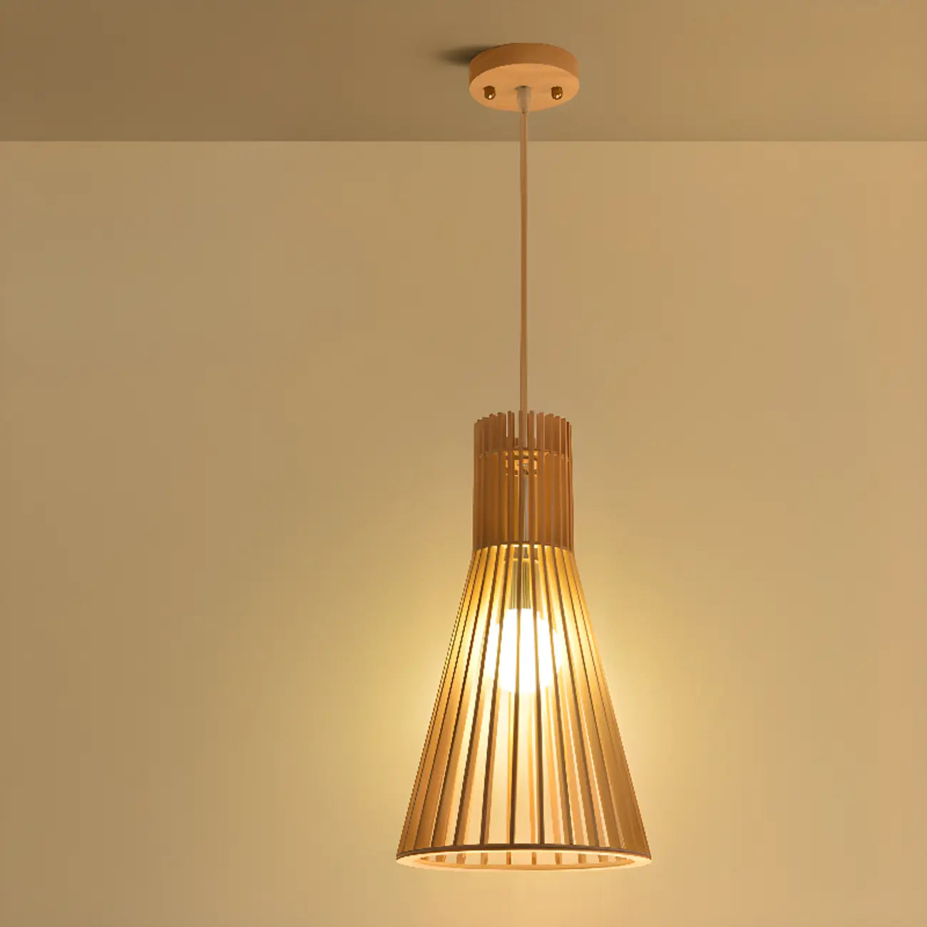 Oriental Adjustable Wood Pendant Light for Kitchen Dining