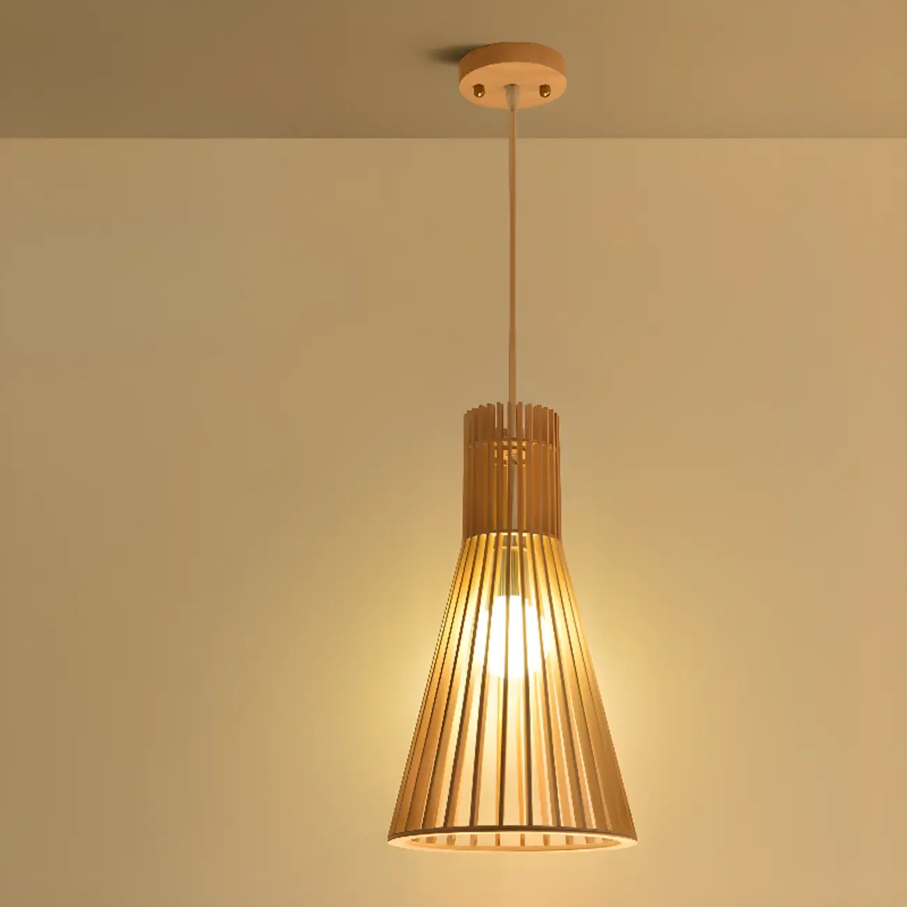 Oriental Adjustable Wood Pendant Light for Kitchen Dining