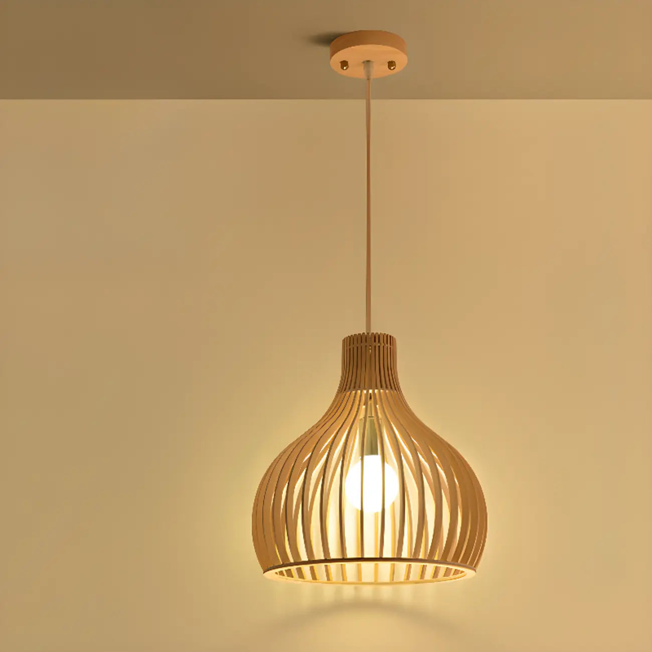 Oriental Adjustable Wood Pendant Light for Kitchen Dining