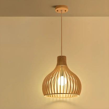 Oriental Adjustable Wood Pendant Light for Kitchen Dining