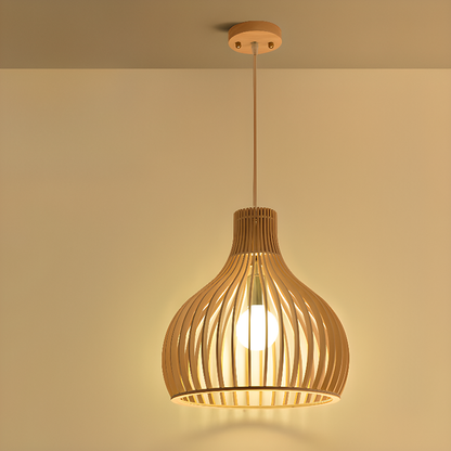 Oriental Adjustable Wood Pendant Light for Kitchen Dining