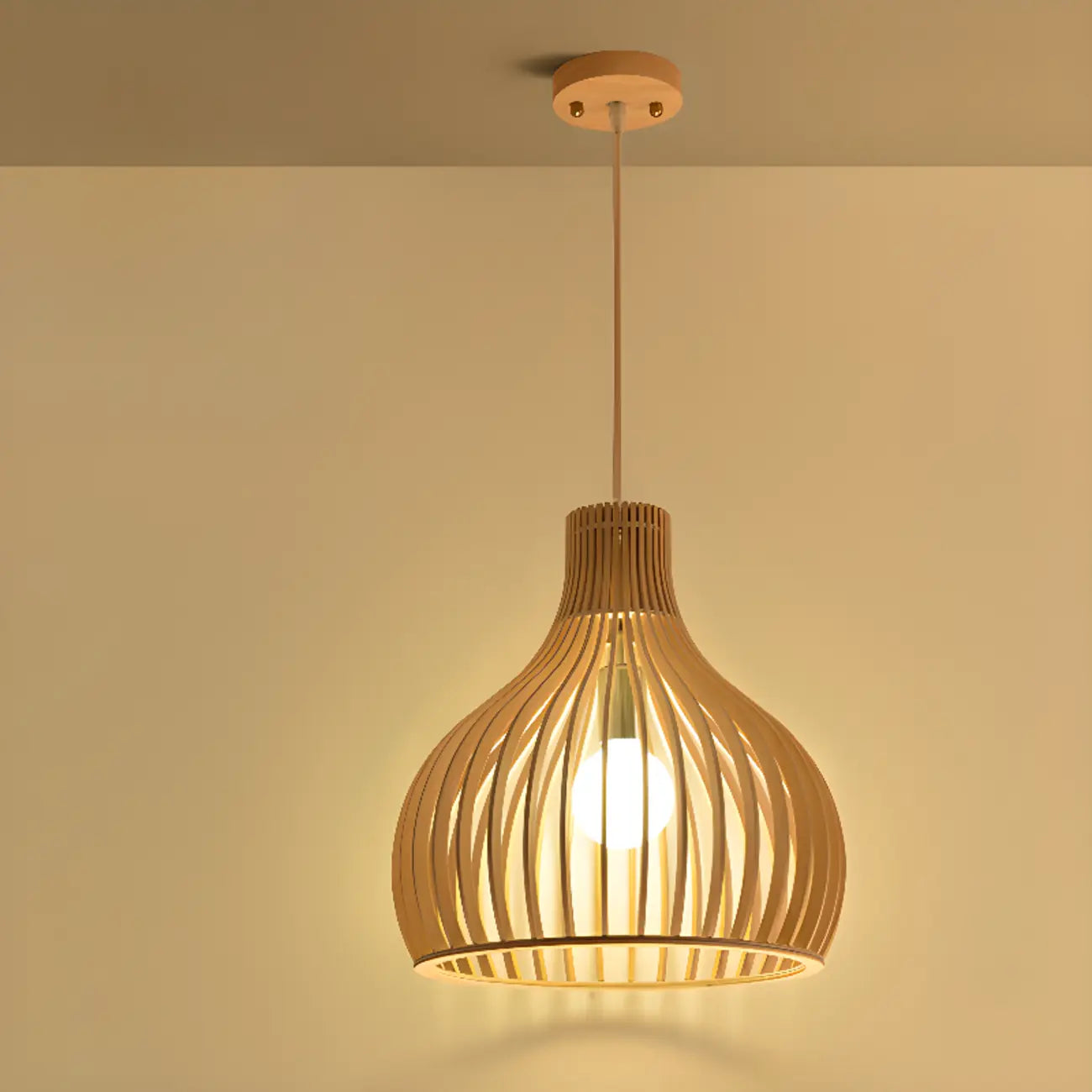 Oriental Adjustable Wood Pendant Light for Kitchen Dining