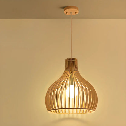 Oriental Adjustable Wood Pendant Light for Kitchen Dining