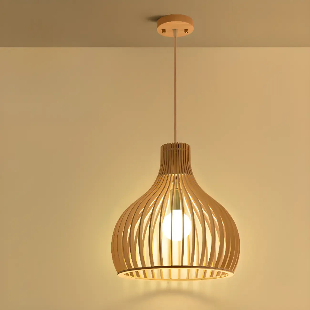 Oriental Adjustable Wood Pendant Light for Kitchen Dining