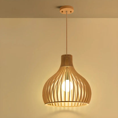 Oriental Adjustable Wood Pendant Light for Kitchen Dining