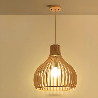 Oriental Adjustable Wood Pendant Light for Kitchen Dining