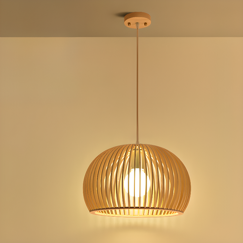 Oriental Adjustable Wood Pendant Light for Kitchen Dining