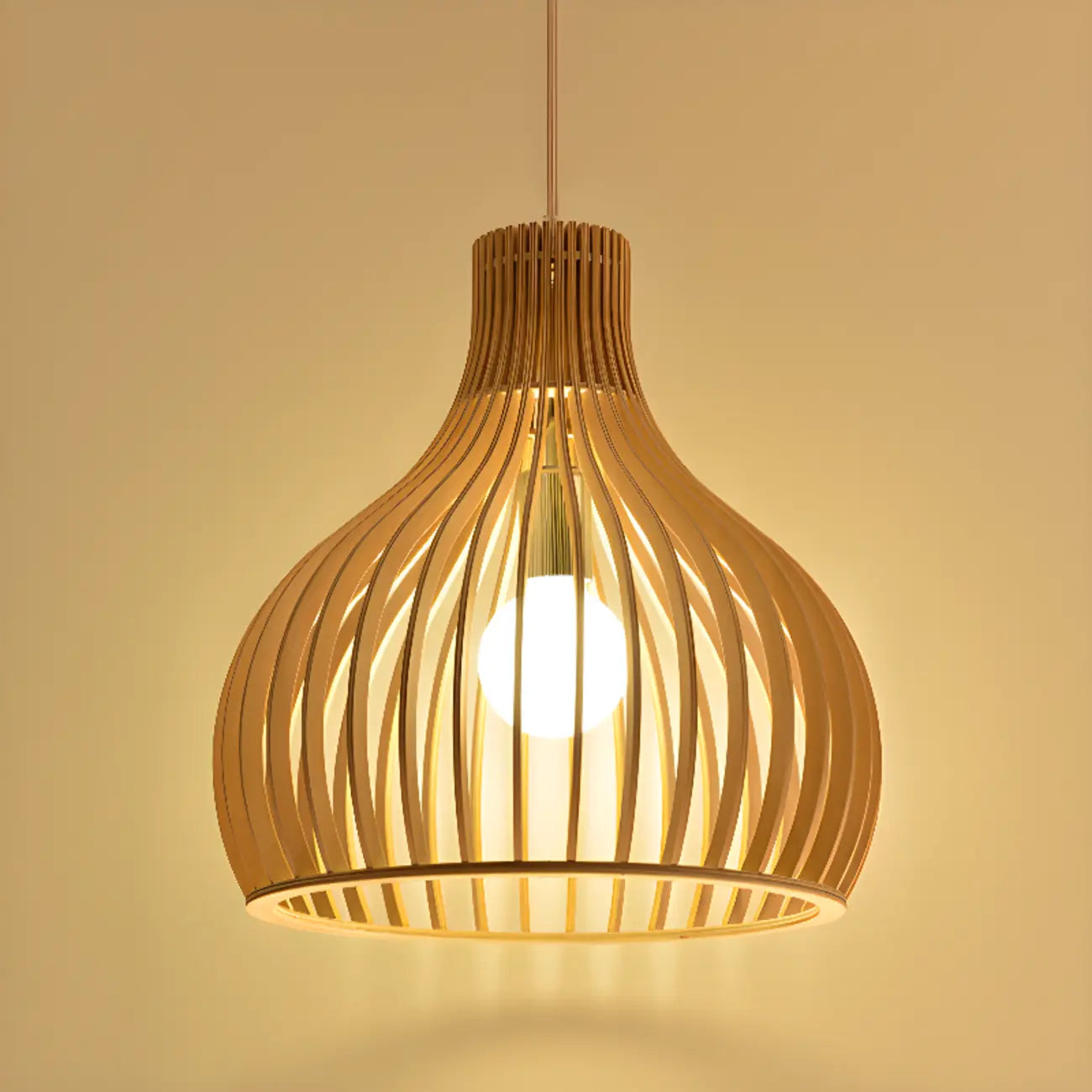 Oriental Adjustable Wood Pendant Light for Kitchen Dining