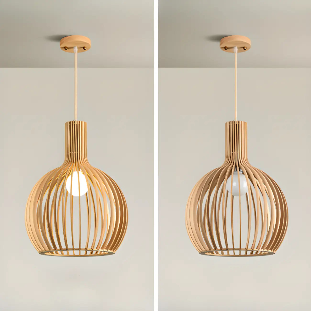 Oriental Adjustable Wood Pendant Light for Kitchen Dining