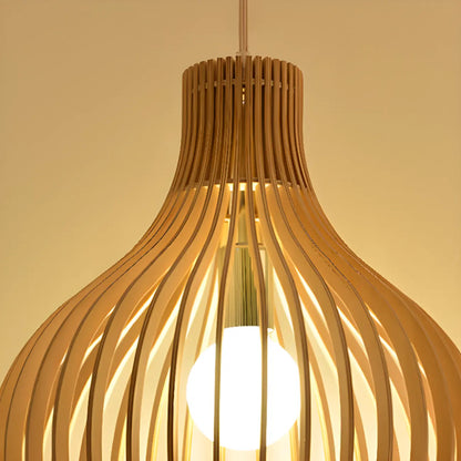 Oriental Adjustable Wood Pendant Light for Kitchen Dining