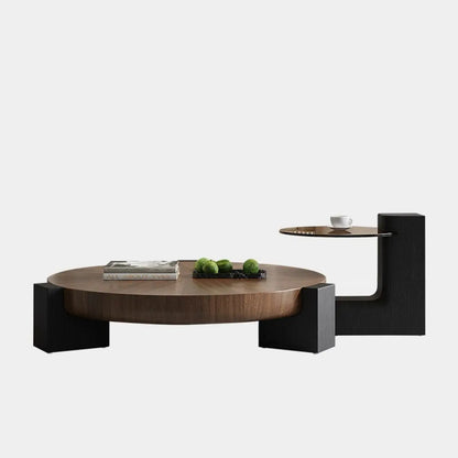 Funky Black Brown Wood Round Tripod Coffee Table