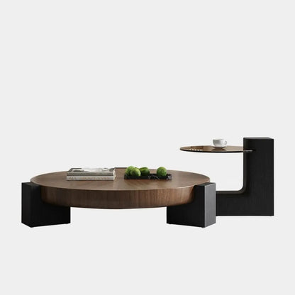 Funky Black Brown Wood Round Tripod Coffee Table