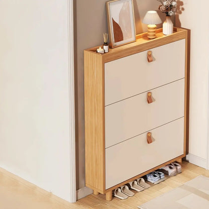 Natural Narrow Drop Front Shoe Cabinet with Doors