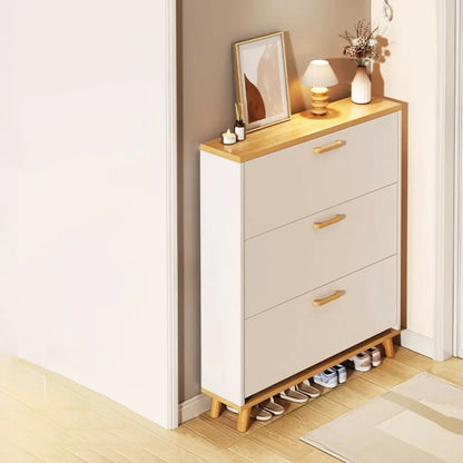 Natural Narrow Drop Front Shoe Cabinet with Doors