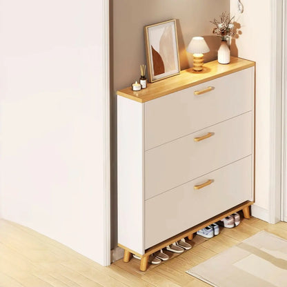 Natural Narrow Drop Front Shoe Cabinet with Doors
