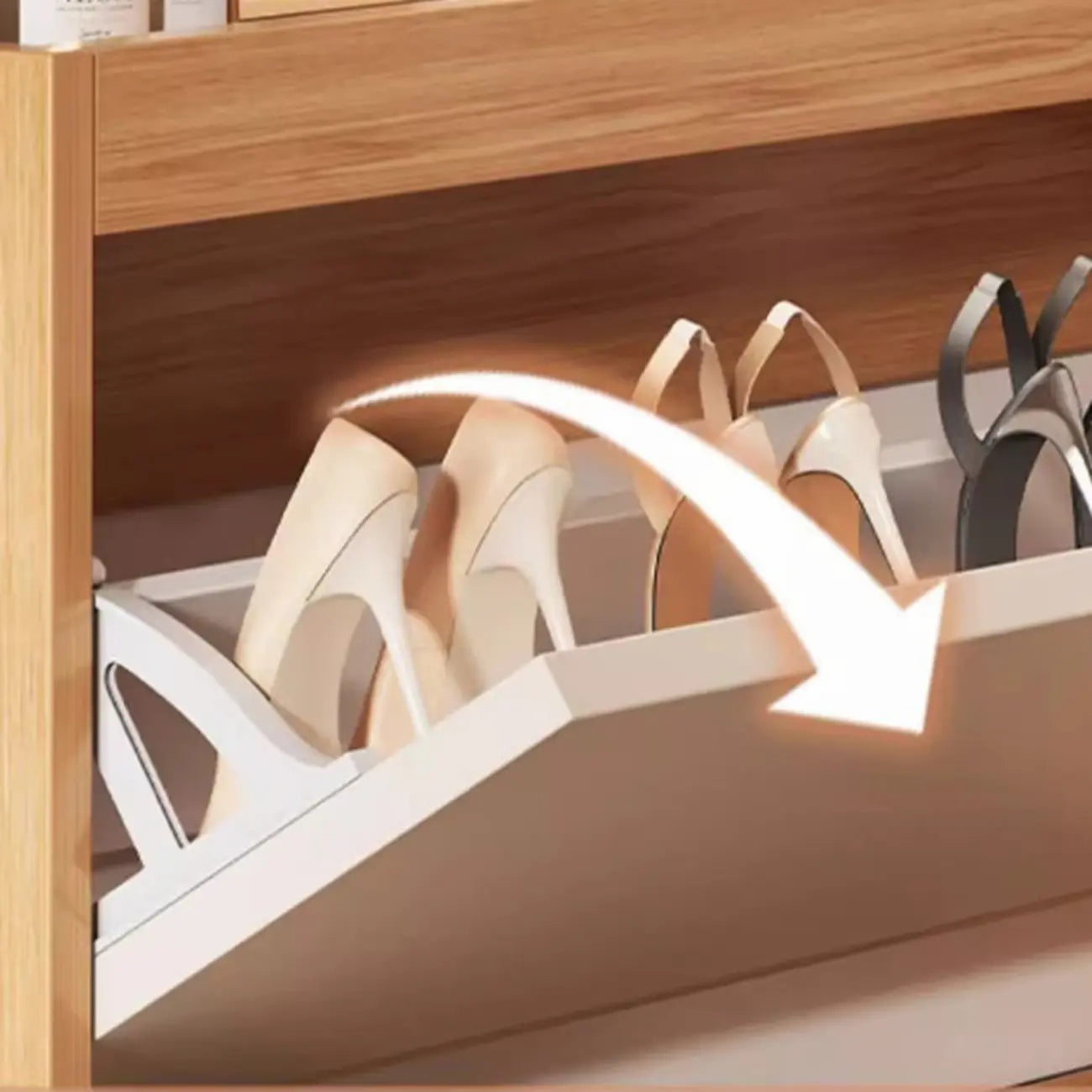 Natural Narrow Drop Front Shoe Cabinet with Doors