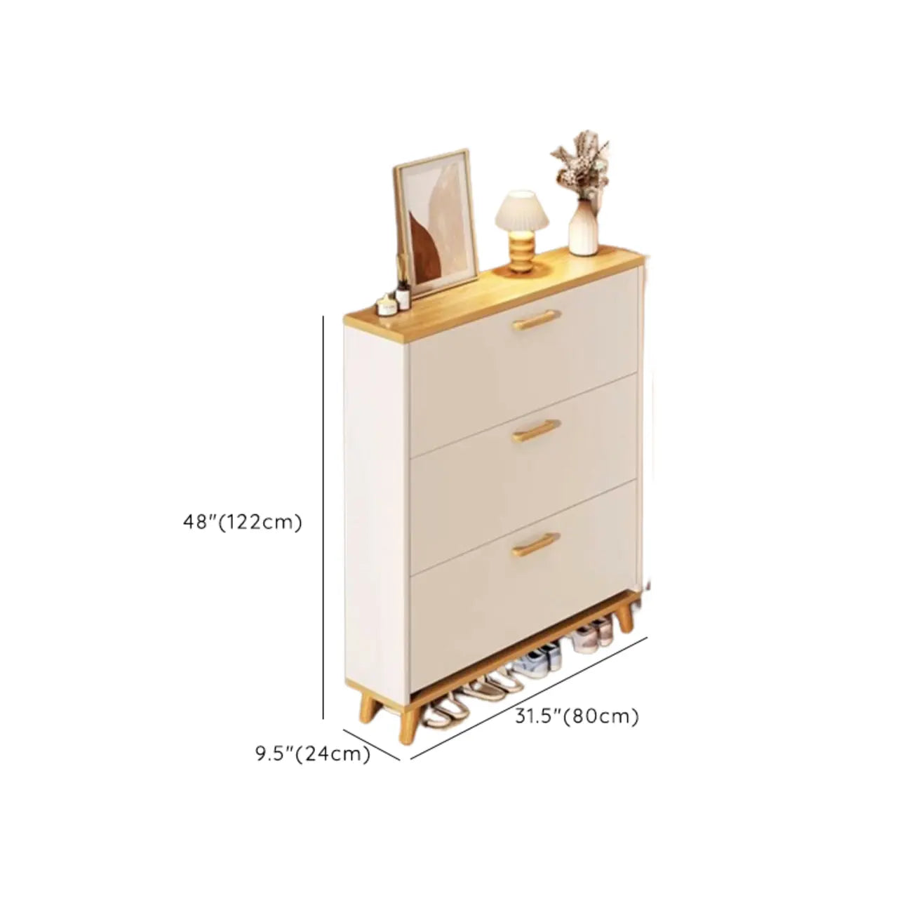Natural Narrow Drop Front Shoe Cabinet with Doors