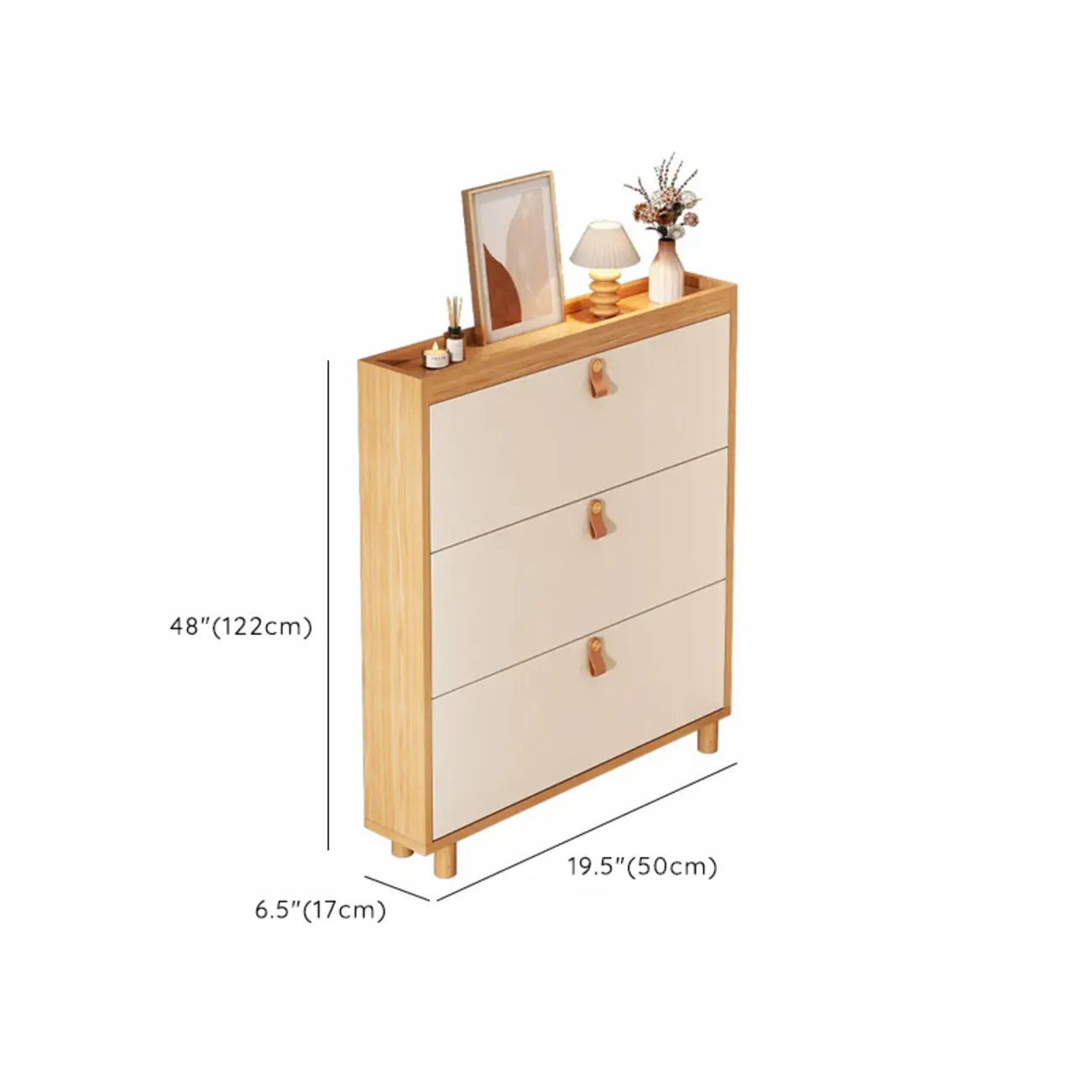 Natural Narrow Drop Front Shoe Cabinet with Doors
