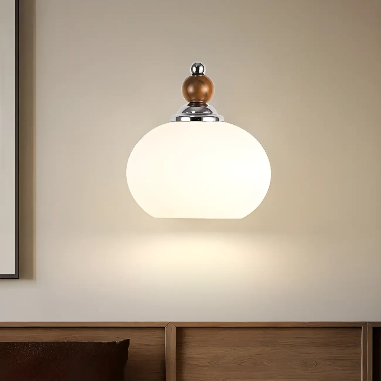 Milk Glass Drum Down Wall Sconce with Lumber and Metal Fixture