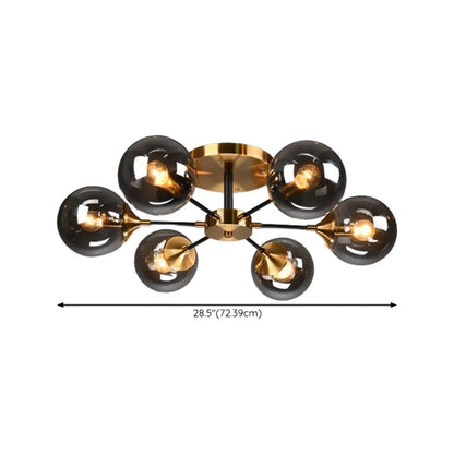 Large Smoke Grey Globe Glass Sputnik Semi Flush Ceiling Light