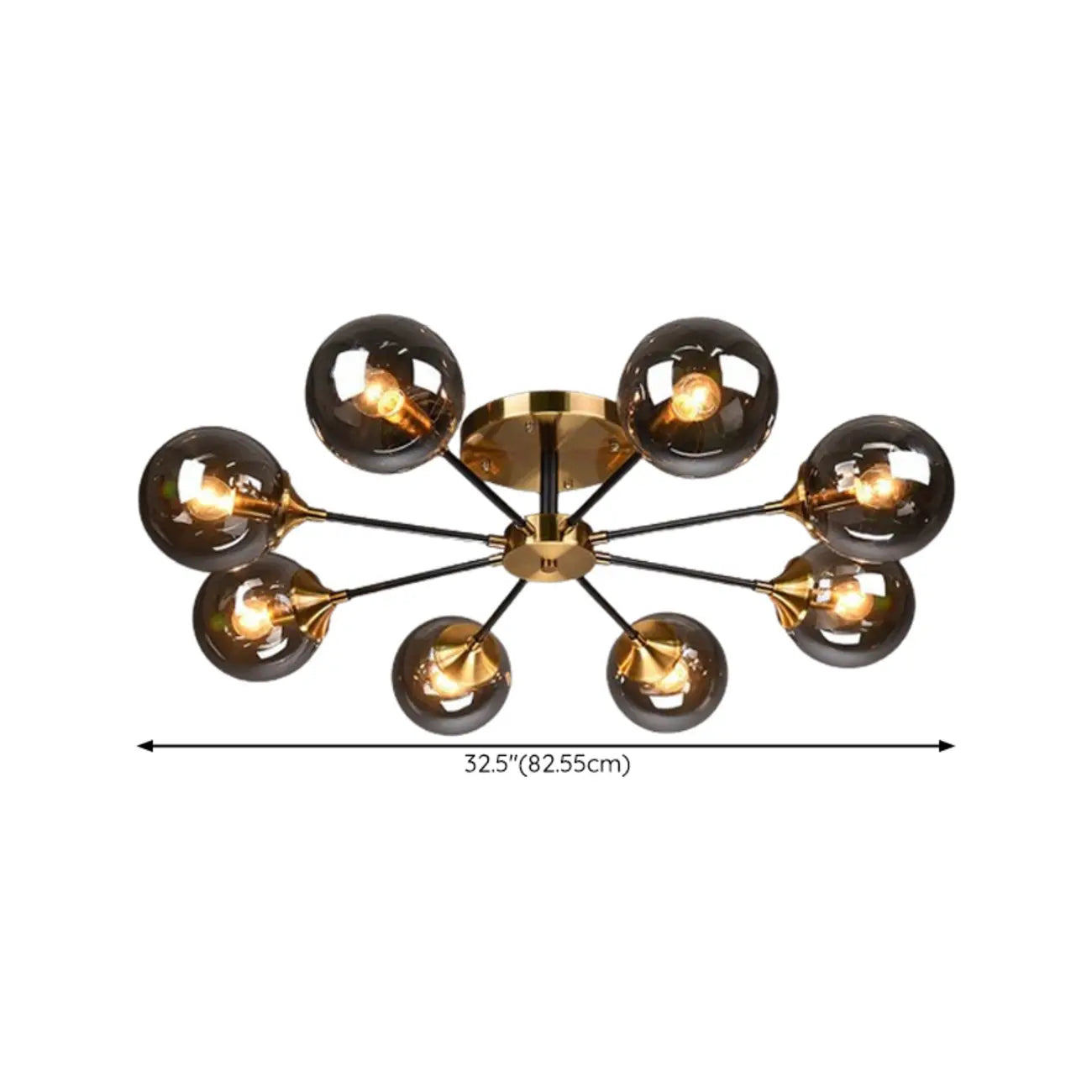 Large Smoke Grey Globe Glass Sputnik Semi Flush Ceiling Light